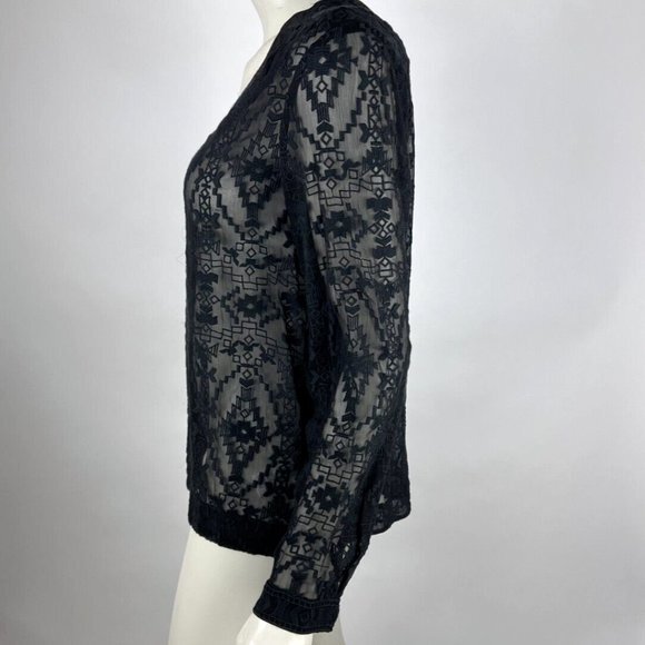 Rebecca Taylor Embroidered Silk Blouse Women 2 EUC V-neck Long Sleeve Sheer Top - Picture 4 of 12